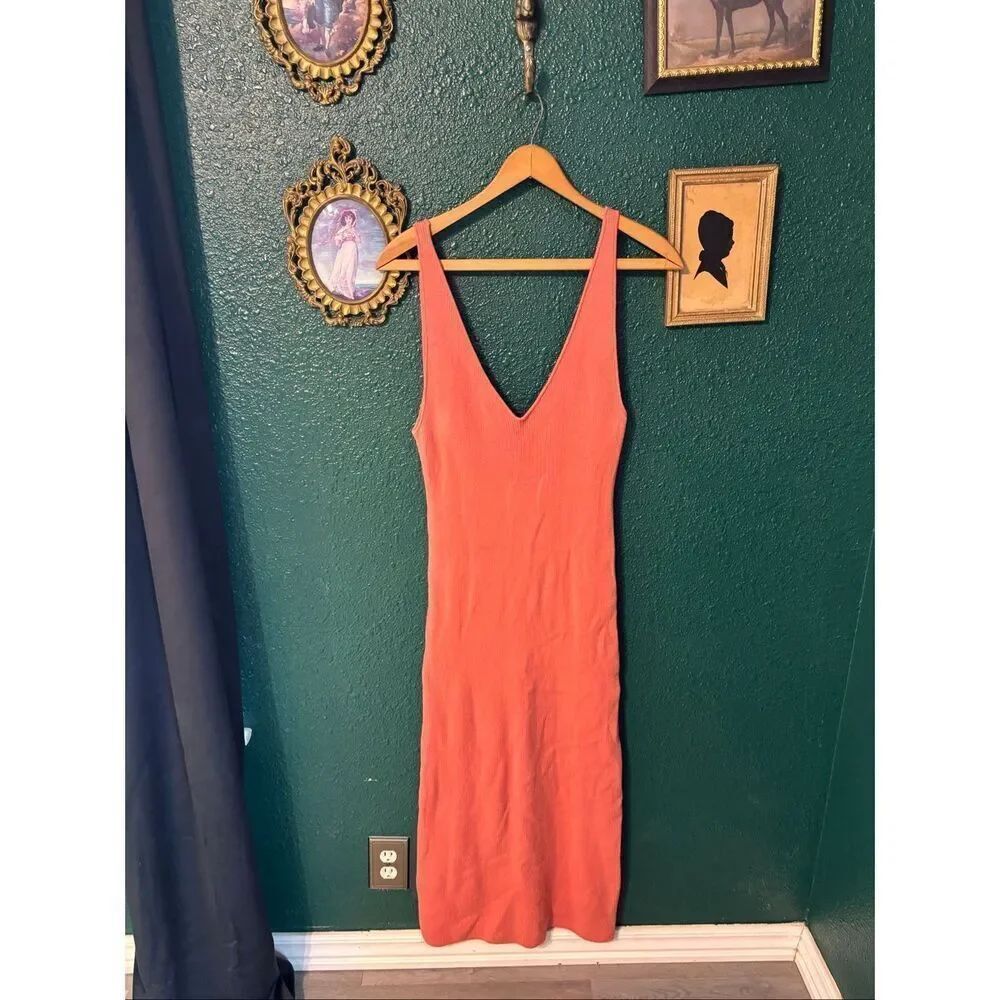 Free People Beach Daniela Midi Dress Womens Small Faded Coral Ribbed Knit